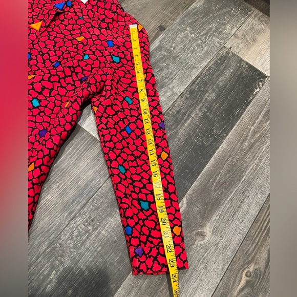 Vintage Anne Crimmins for UMI Collections Triangles Buttons Red Silk Dress Sz 14 - Picture 9 of 12